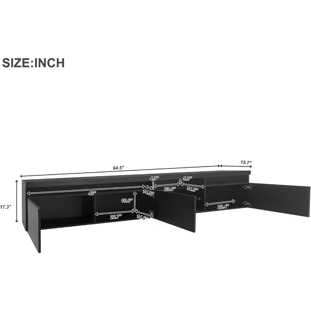 LED TV Stand with 2 Glass Shelves, Modern TV Console Ample Storage Space Media Console for ,  for Living Room