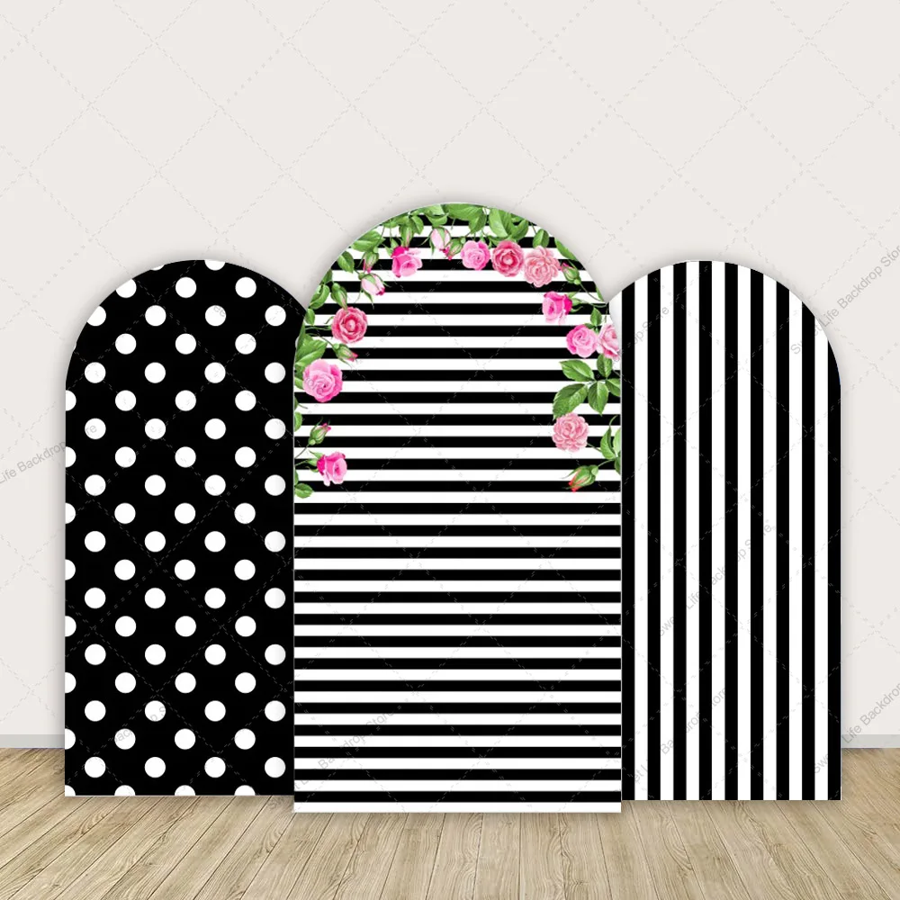 

Black White Stripes Point Theme Arch Backdrop Cover Flower Birthday Party Arch Cover
