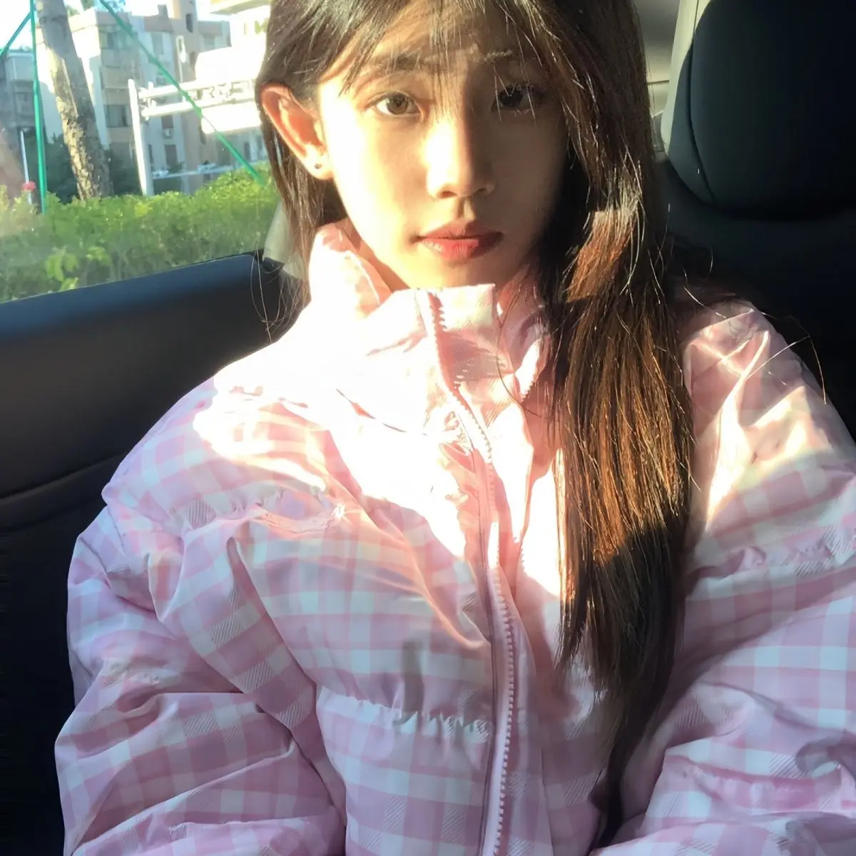 

pink sweet preppy style stand collar plaid cotton-padded jacket coat Women's winter cute thicken keep warm cold protection