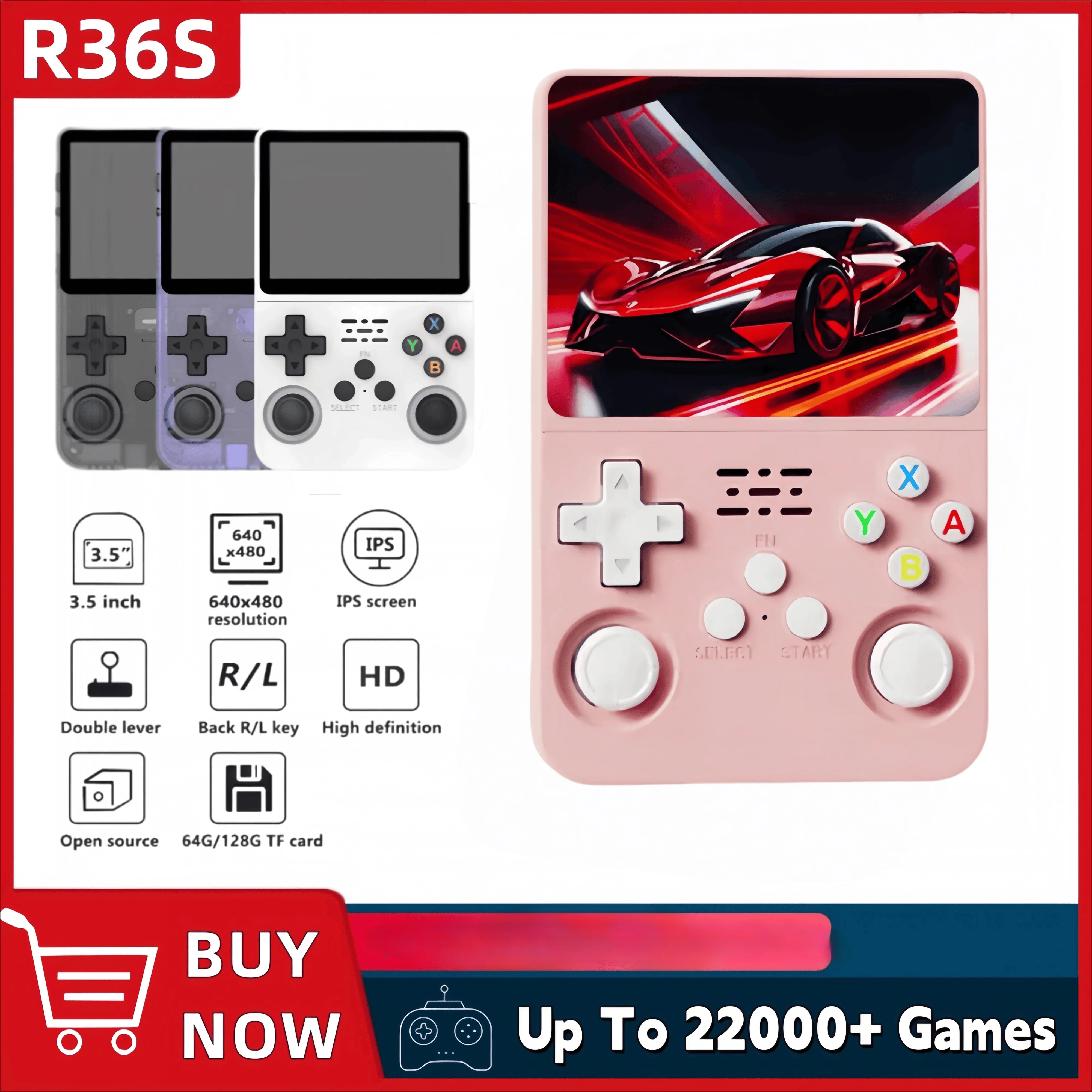 

Портативная игровая консоль R36S Retro с 3,5-дюймовым IPS-экраном, предустановленными 128 ГБ игр, портативный карманный плеер с системой Linux