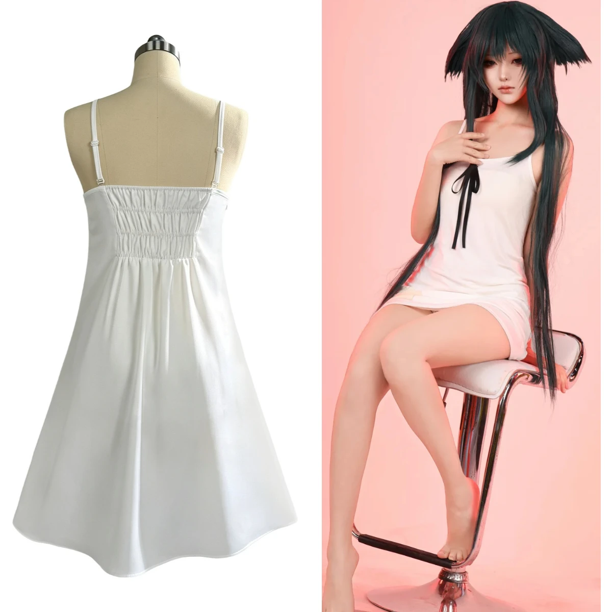 Saya No Uta Cosplay Costume Saya White Strap Dress Full Set with Wig for Comic Con Anime Roleplay Saya Women Outfit view 3