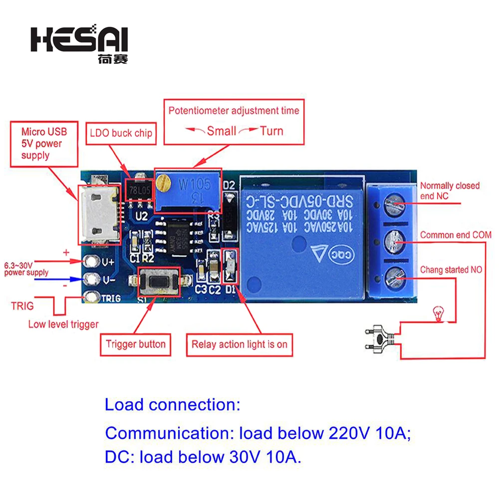 Smart Electronics 5V-30V Micro USB Power Adjustable Delay Relay Timer Control Module Trigger Delay Switch