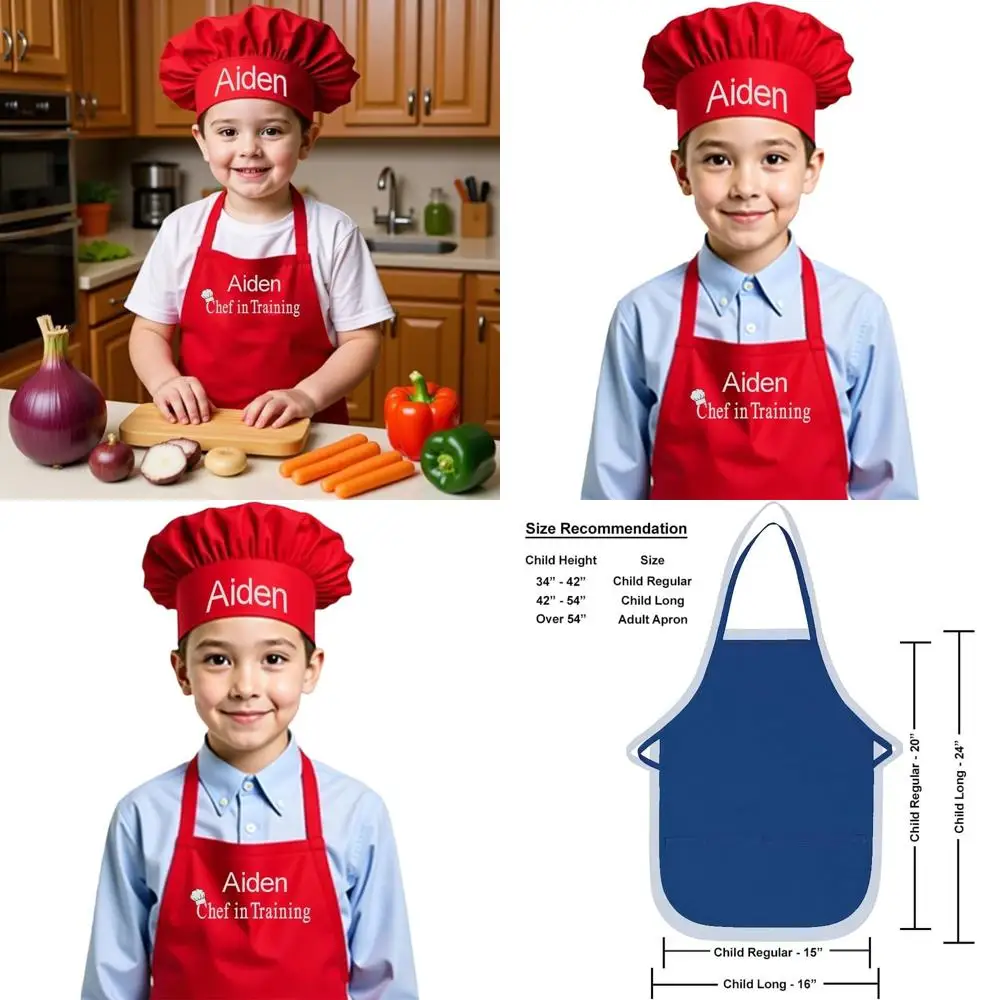 

Custom-Embroidered Child Chef Apron with Hat - Perfect for Little Chefs in Training