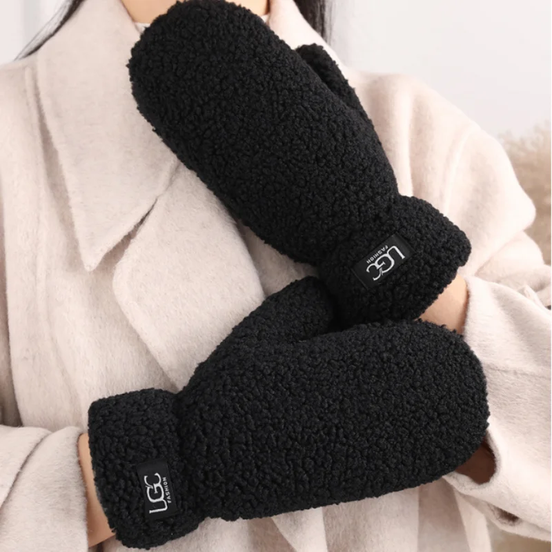 Women Winter Faux Fur Gloves Thick Warm Plush Lamb Wool Gloves Outdoor Guantes Driving Glove Sports Mittens Thermal Hand Warmers