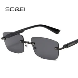 SO&EI Ins Popular Fashion Square Women Sunglasses Vintage Rimless Clear Ocean Gradient Shades UV400 Men Punk Sun Glasses
