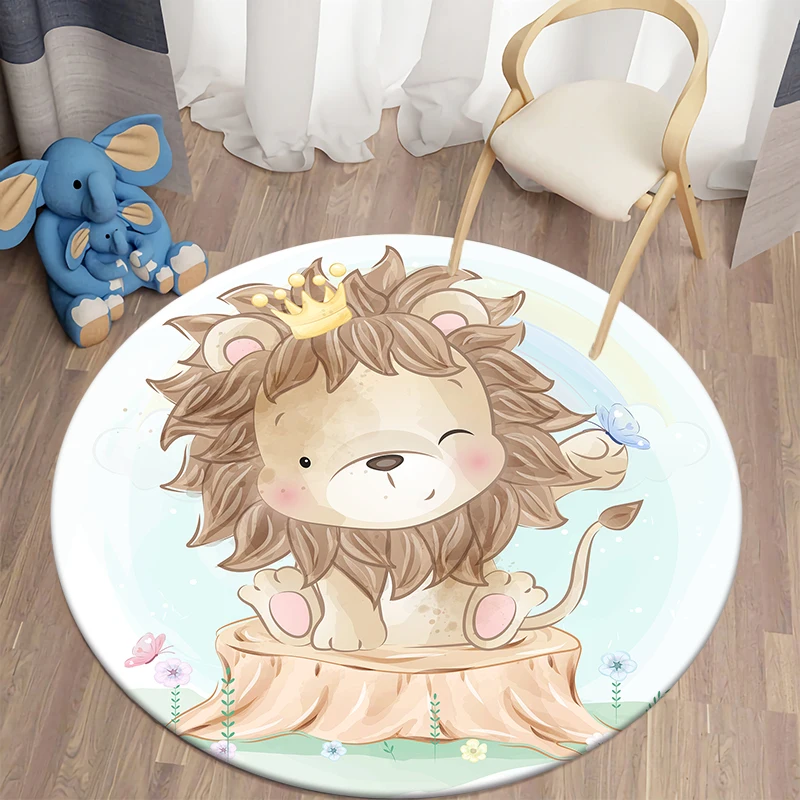 Cartoon Giraffe Round Carpet Decor Rugs Non-slip Animal Pattern Floor Mat for Kids Bathroom Kitchen Living Room Bedroom Carpets