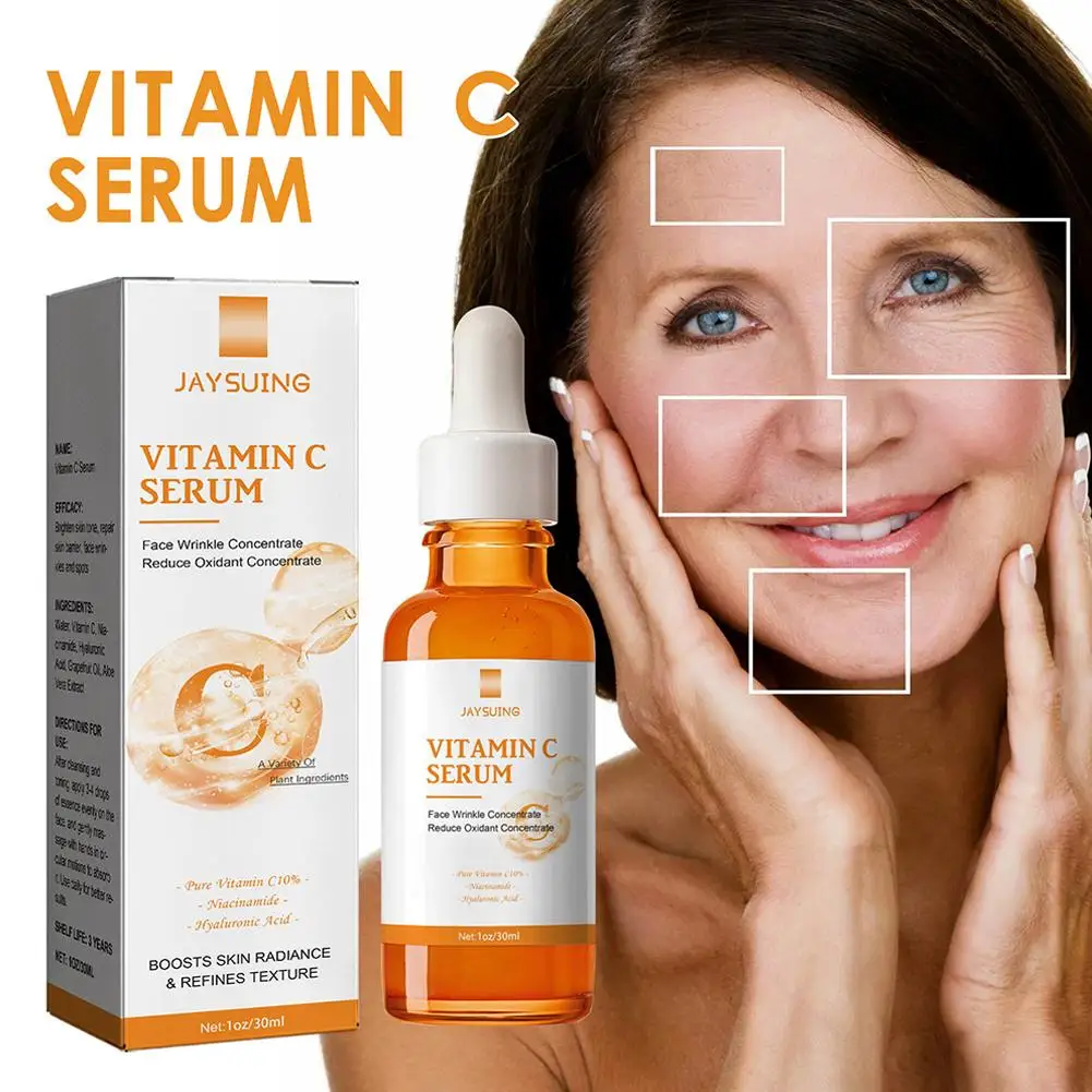 Sérum anti-âge à la vitamine C pour le visage, estompe les ridules, éclaircit la peau, crème liftante, déformable, raffermissant, nourrissant, soin, H2F7