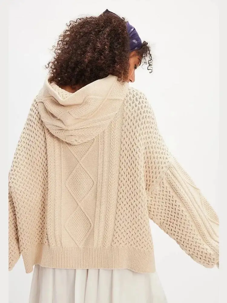 Sweater Wanita Gaya Unisex Rajutan 2025 Musim Gugur Musim Dingin Baru Sweater Berkerudung Warna Solid Desain High Street