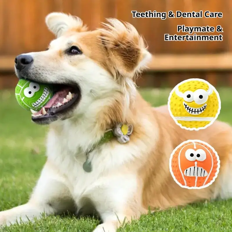 Funny Dog Toy Ball Creative Expression Pet Rubber Ball Interactive Molar Chew Toy Durable Fetch Play for Small Large Dogs