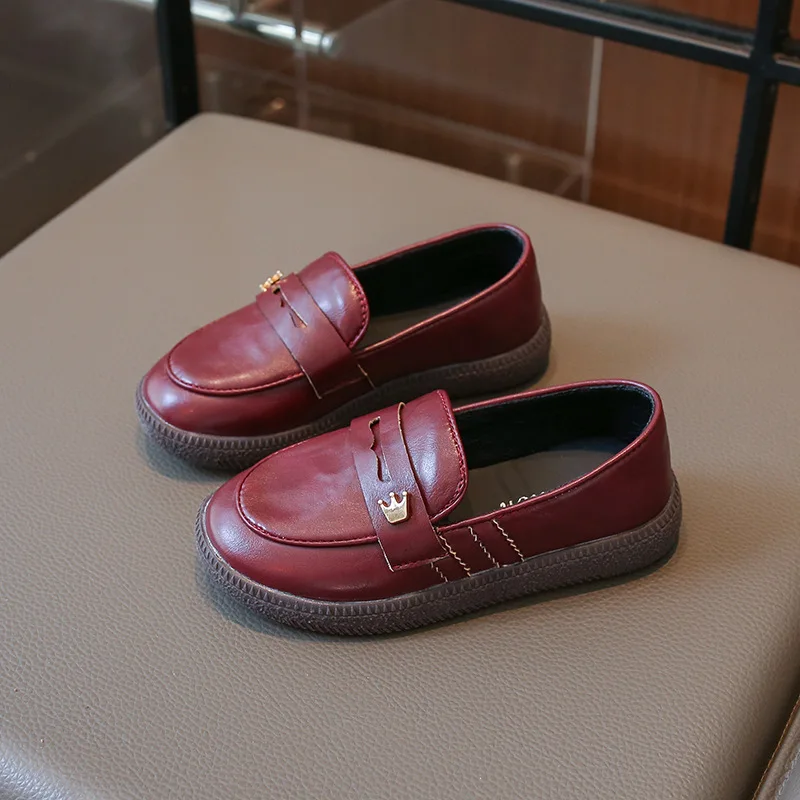 Solid Leopard Children Loafers PU Leather Striped Slip On Boys Girls Flats Shoes Anti Slip British Kids Casual Flats