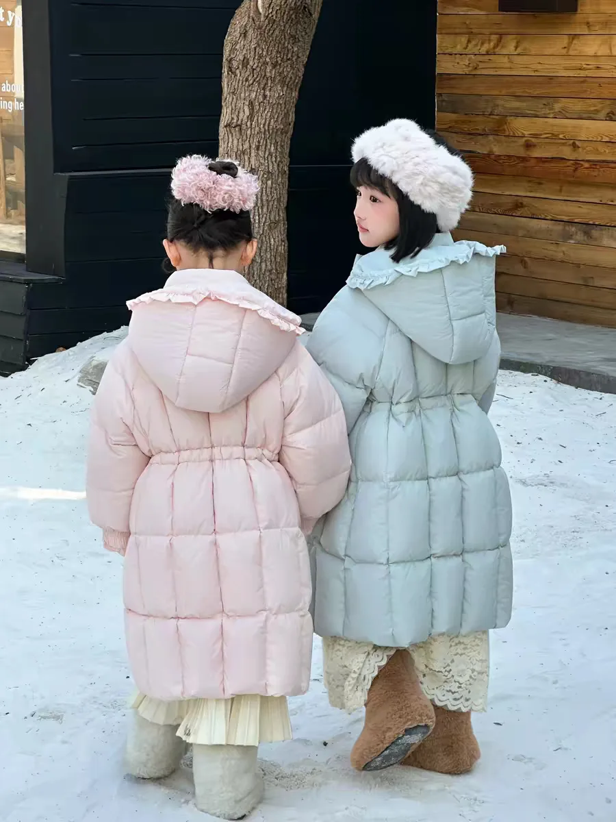 ZOETOPKID Mädchen Lange Kapuzen-Baumwoll-Daunenjacken Kinder Winter Verdickte Warme Rüschen-Design-Jacken Kinder Aktiv-Oberbekleidung – Detail 5