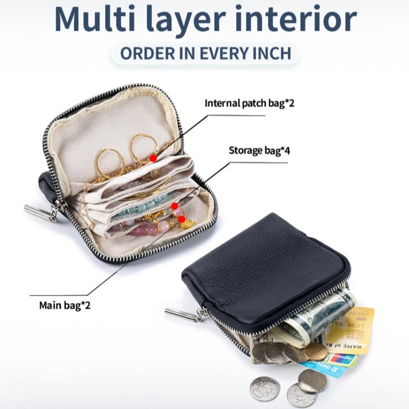 Anti-Scratch Jewelry Organizer Pouch - Litchi Grain Leather Zipper Coin Purses, Protective Storage for Necklaces & Earrings