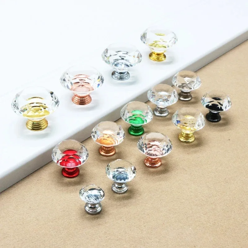 1PCS 20/30/40mm Crystal Glass Cabinet Handles Colorful Drawer Knobs Wardrobe Closet Door Dresser Pulls Furniture Hardware