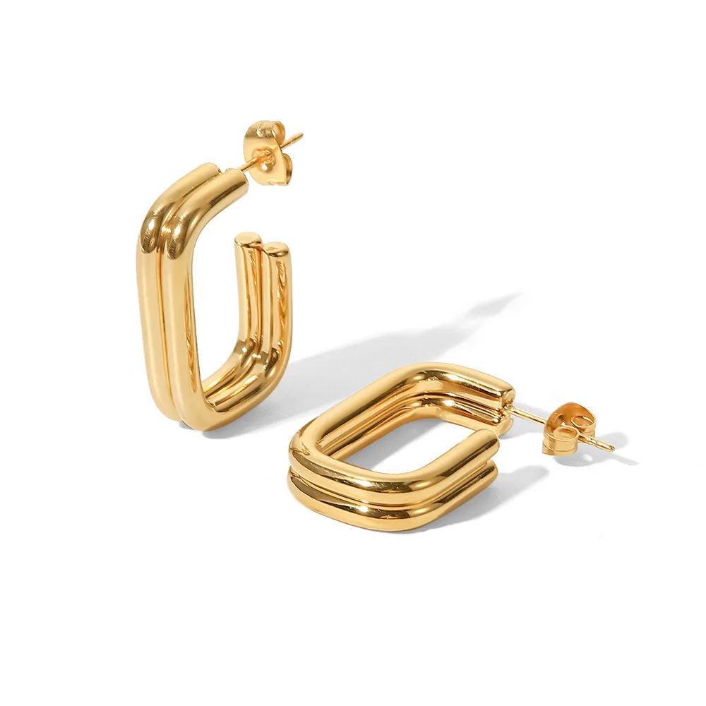 

Stainless Steel PVD 18K Gold Plated Tarnish Waterproof Rectangle Hoop Earrings For Woman Jewelry Wholesale Trendy INS