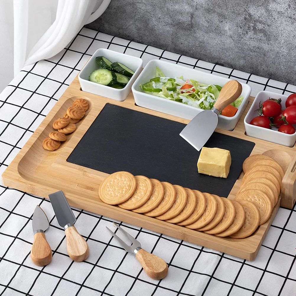 

Cheese Board Food Serving Cutting Set Tray Accessories Bamboo Kitchen Gadget Chopping Convenient