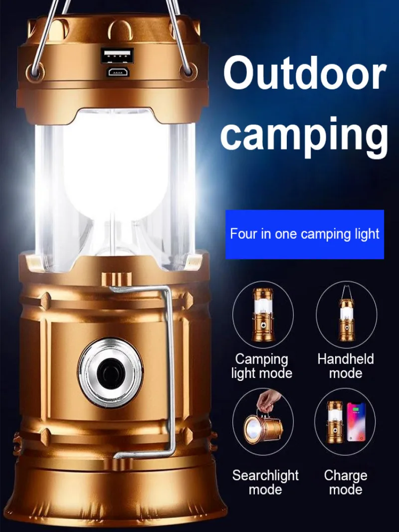 Multifunctional emergency solarpowered portable camping lights with rotating star feature