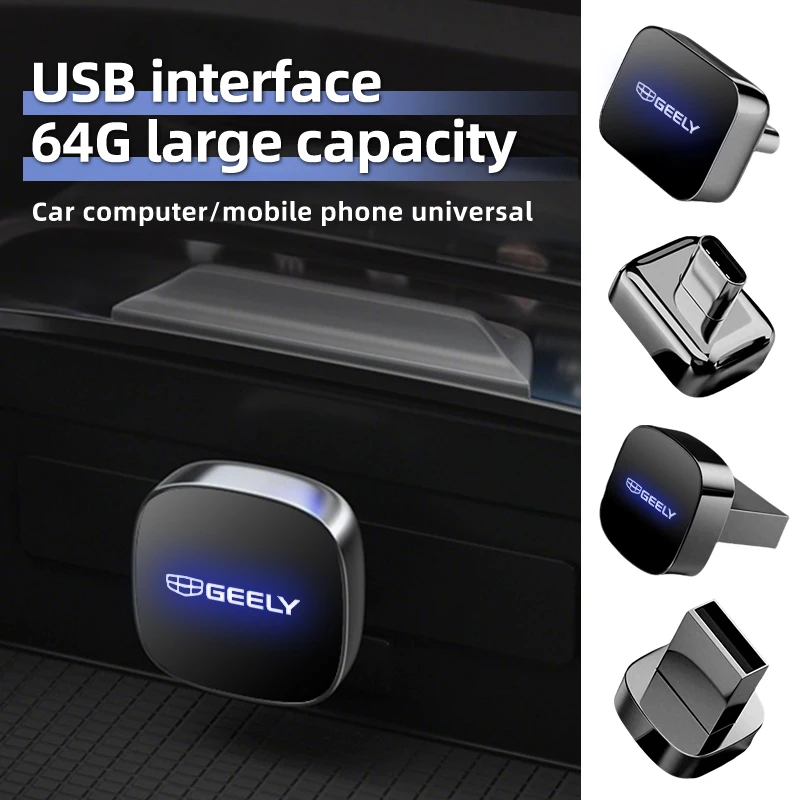 تخزين موسيقى السيارة قرص فلاش USB 64/32 جيجابايت محرك القلم لجيلي أطلس بويو NL3 X6 EX7 Emgrand X7 SUV GT GC9 Borui Coolray EC7 GX7