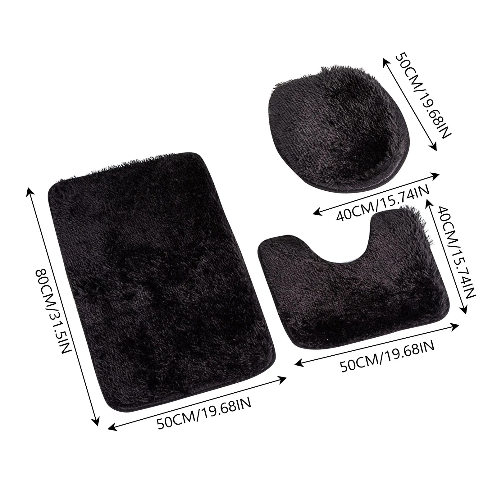 3pcs/set Plush Bathroom Bath Mat Set Anti Slip Toilet Rugs and Toilet Lid Cover Soft Fluff Shower Carpet Floor Mats for Bathroom