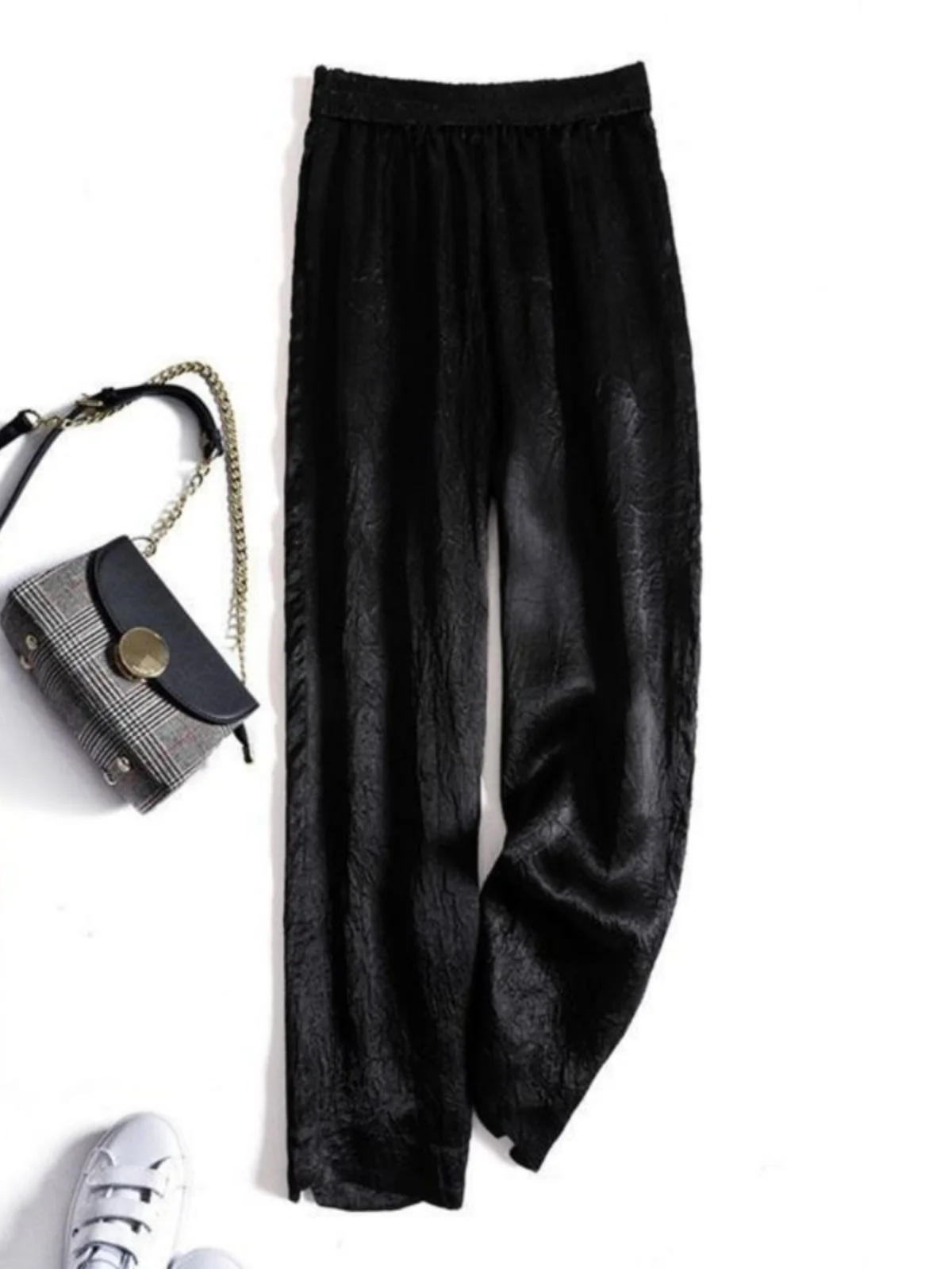 엘리 아세테이트 새틴 하렘 팬츠 여성용 여름 얇은 신축성 허리 슬림 캐주얼 자외선 차단 나인피스 당근 팬츠