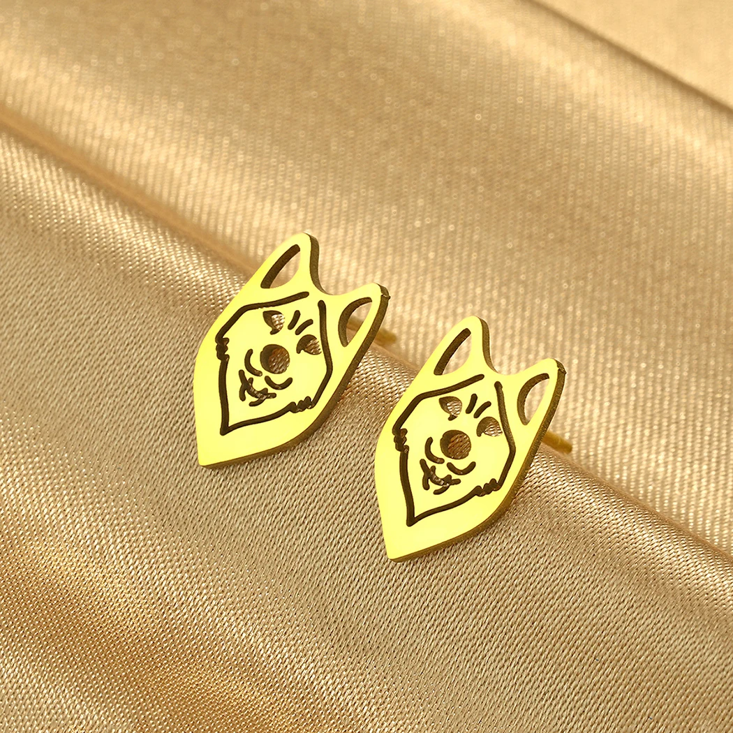 Todorova Punk Wolf Head Stud Earrings Stainless Steel Mini Animal Earrings for Women Men Vintage Jewelry Birthday Gift
