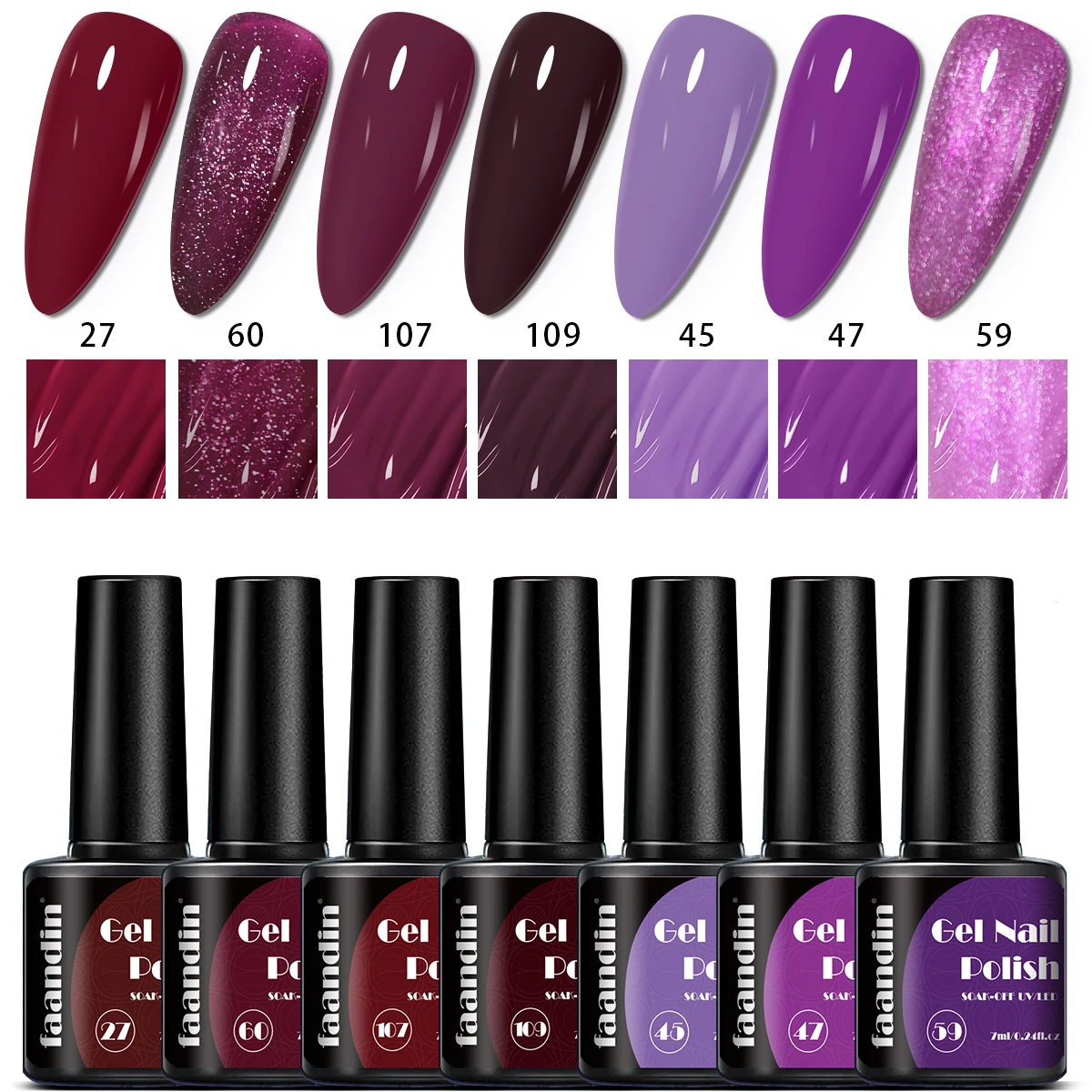 7Pcs/Set Faandin 0.24oz*7 Bottles Gift Box Set, Solid Color Pearlescent Gel Nail Polish Set, Rich Colors, Selected Purple Series, Red Series, Nude Series, Dazzling Nail Polish Set, High-Quality Nail Polish, Long-Lasting and Wear-Resistant, Not Easy to Fade, Easy to Remove, Suitable for Mothers, Suitable for Girlfriends, Perfect Gift, Wholesale Nail Polish for Nail Salons
