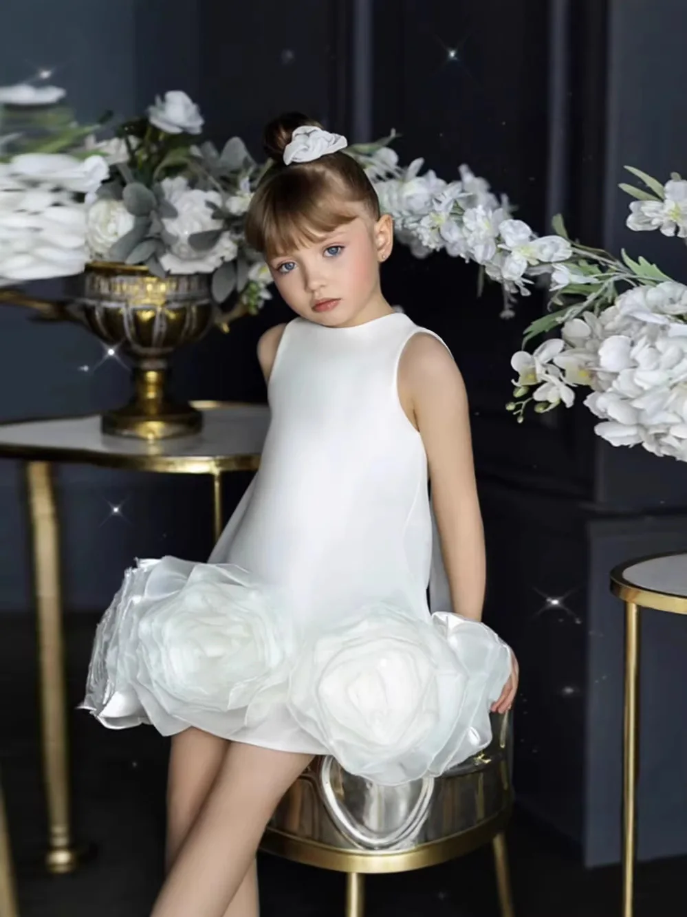

Новое белое атласное детское платье принцессы для девочек, свадебные платья для девочек-цветочниц, праздничные платья для малышей на день рождения, бутик-платья