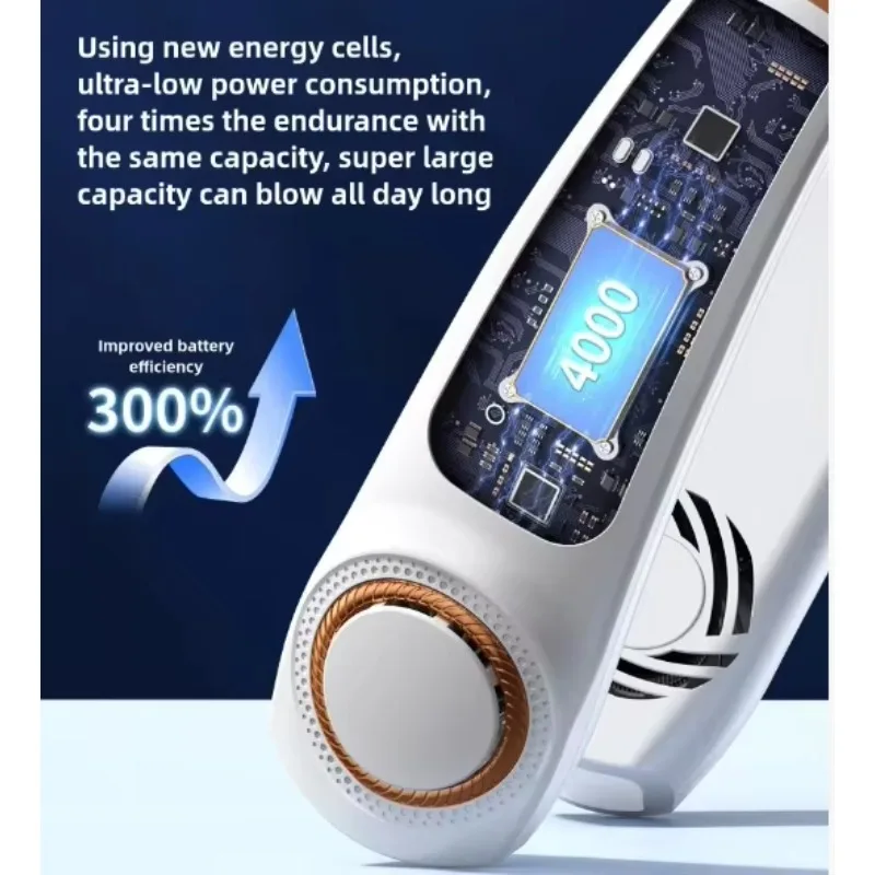 Portable USB Rechargeable Neck Fan Five Speed Rapid Cooling Ice Tiles Wearable Air Volume Cooling Device Handheld Car Outdoor view 3