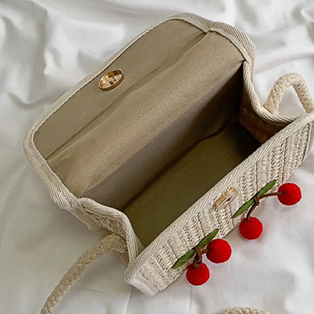 Fashion Cherry pattern Ladies Handbag Woven Straw Large Capacity Underarm Bag Comfortable Female Satchels Women Girls