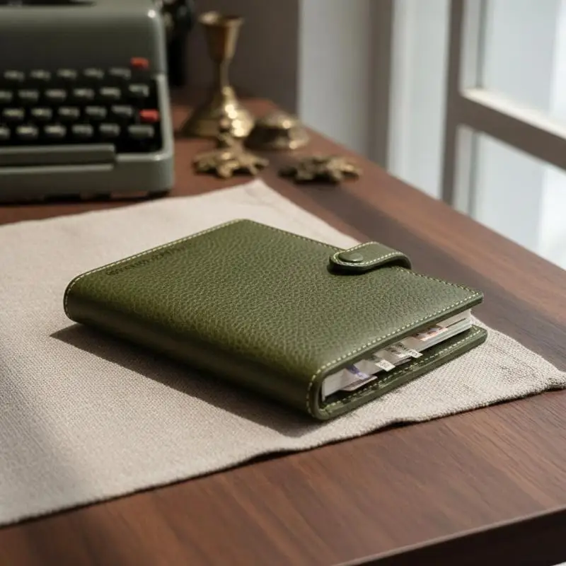 Portable Pocket M5 Notebook, Green Leather Cover, Thickened Blank Inner Pages, Hand Ledger For Daily Journal Record