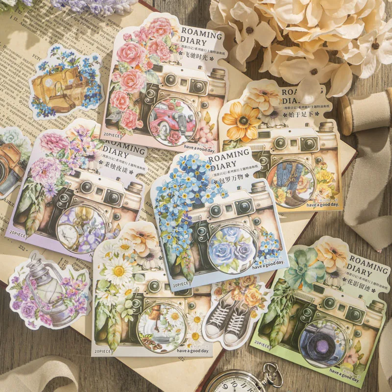 

20pcs Travel sticker Aesthetics Stickers Plant Flowers Decorative Labels Scrapbooking Collage Material Diary Stationery Supplies