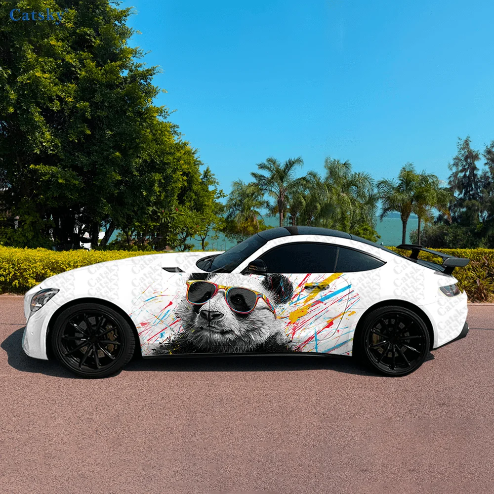 Colorful Panda Splash Car Side Sticker Decoration, PVC Waterproof Scratch Resistant Decal, Car Protection, Auto Accessories Gift