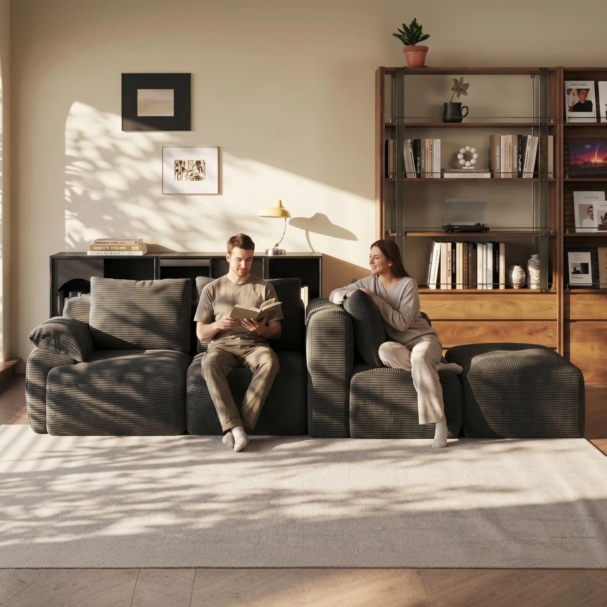 Modulares Sofa, modernes L-förmiges Ecksofa, Cordstoff, flexible Kombination mit Ottoman und Chaiselongue, Wohnzimmermöbel für Zuhause