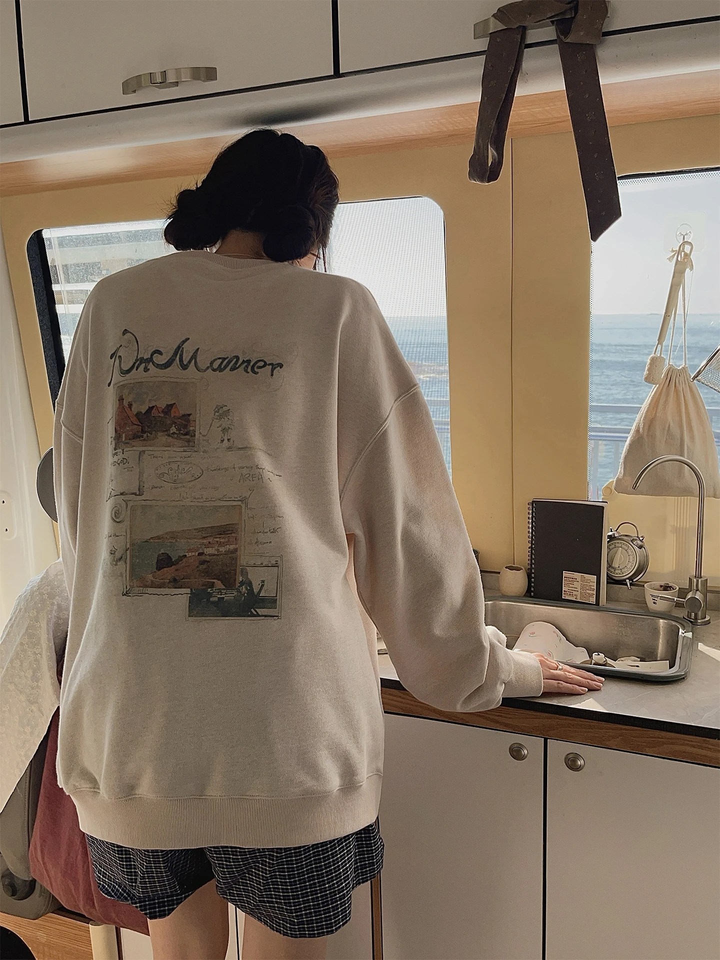 

Женская толстовка JMWOMEN Nautical Diary с винтажным принтом, оверсайз, свободного кроя, удобная, из хлопка и полиэстера, весна