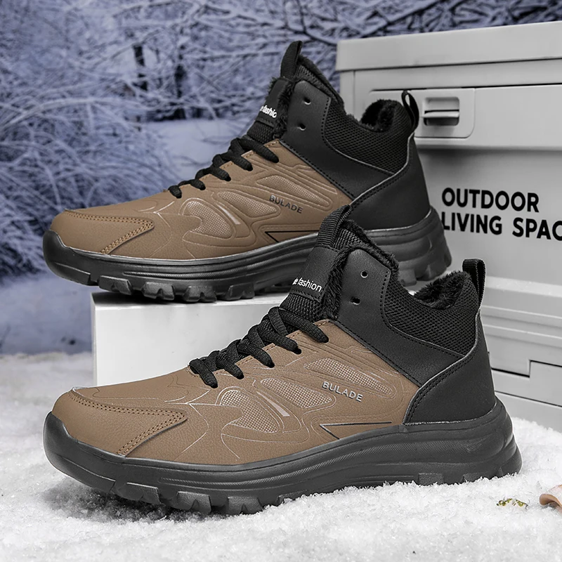 Winter Casual Men Shoes Snow Booties Non-slip Ankle Boots Fur Shoes Outdoor Rugged Work Ankle Boots Men's Footwear