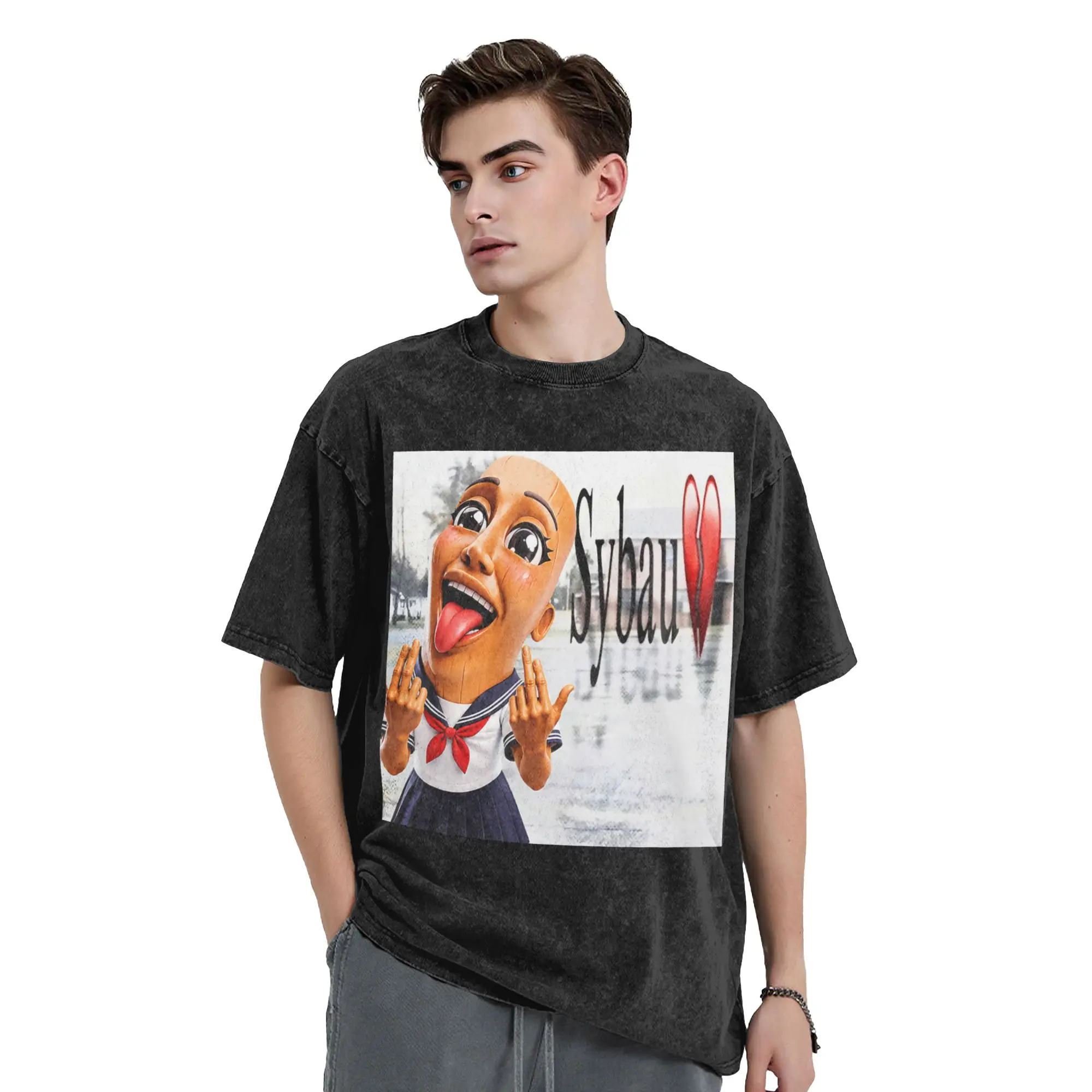 Funny Anime Tung Tung Tung Sahur Chan Brainrot Meme Washed T Shirts Streetwear Retro T-Shirt Tees Men Women Short Sleeve