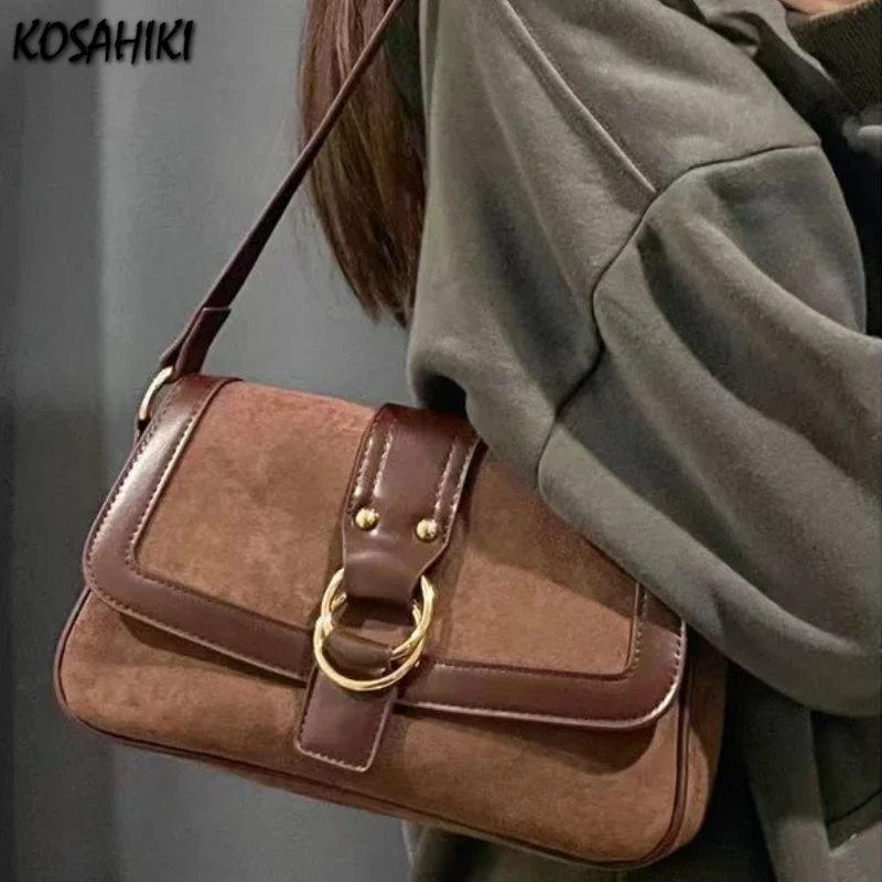 Vintage Frosted Underarm Bag Streetwear Fashion Office Lady Shoulder Bags All Match Chic Elegant Women\'s Handbags Y2k Aesthetic