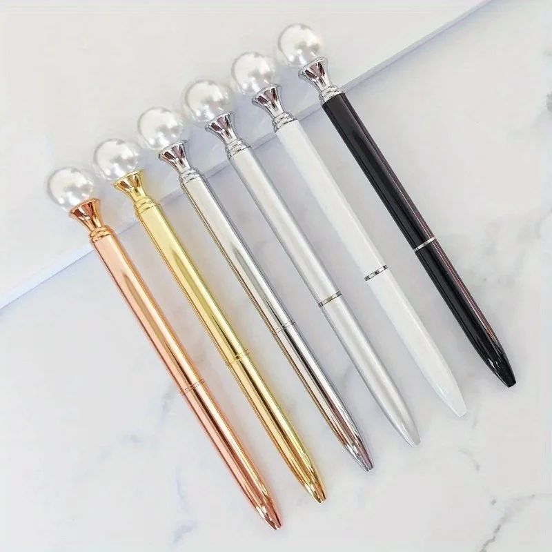 

5Pcs Metal Material Imitation Pearl Pen, , Black Ink, 0.7mm, Retractable, Creative Stationery for School, Office