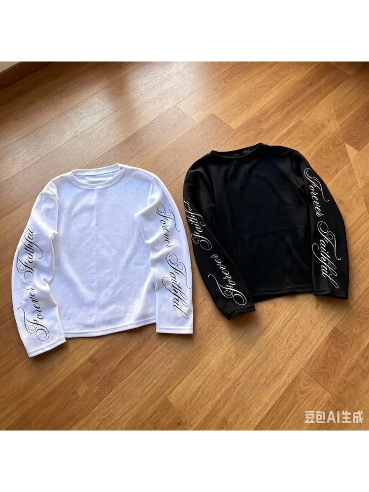 Frühlings-Amerikanisches Retro-Y2K-Langarm-T-Shirt für Erwachsene/Kinder, lässiger Rundhalsausschnitt, leichtes, atmungsaktives Oberteil mit Buchstabendruck, Streetwear