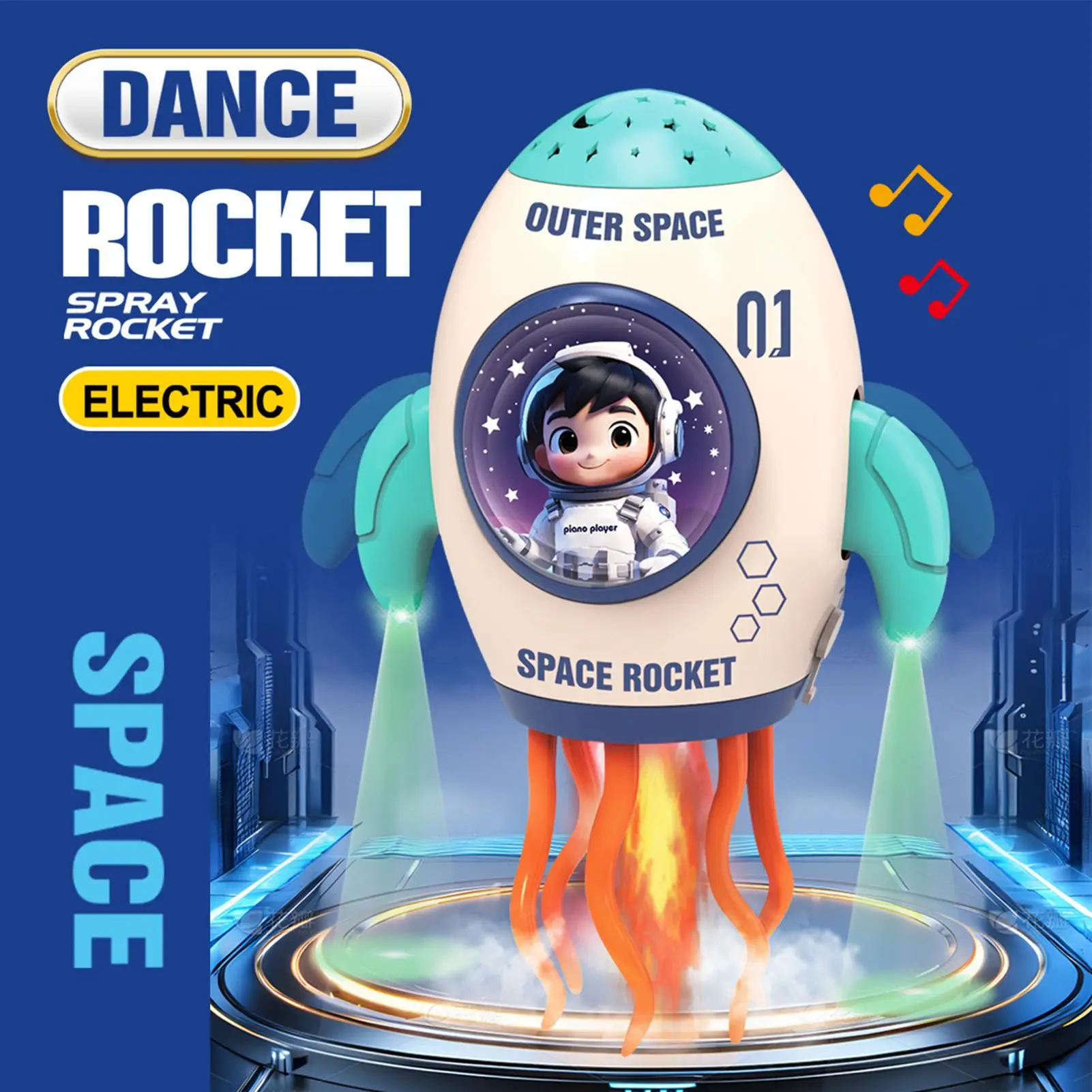 Brinquedo de foguete dançante recarregável com projetor de luz e música - boneca de dança interativa para crianças de 3 anos, meninos e meninas, festa de feriado