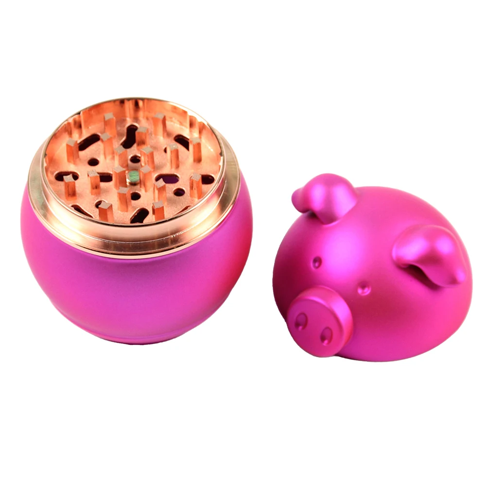 60mm Zina Alloy Herb Grinder 4-parts Spice Mills Rubber Paint Pig Shaped Tobacco Crusher Smoking Accessories for Smoker Gifts