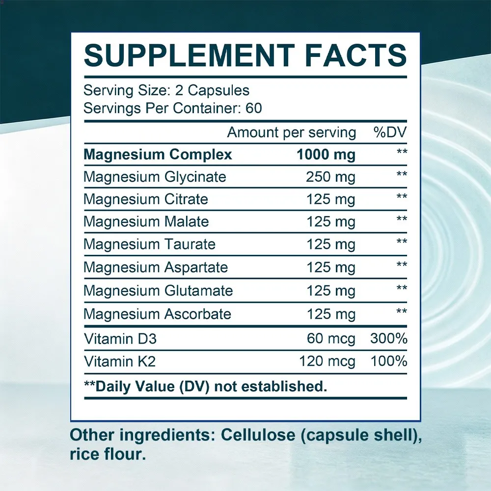 Magnesium with D3 and K2 Synergy - Supports Bones, Heart and Immunity, Stress Relief, Sleep