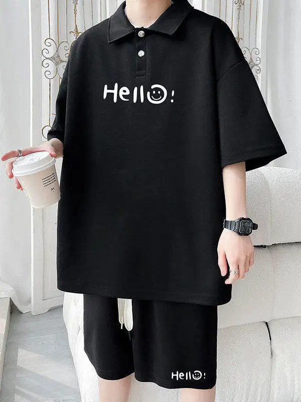 

Loose Fit Men's Summer irt Set with Letter Print ort Sve plus Size T-irt And orts Ensemble Casual Sportswear