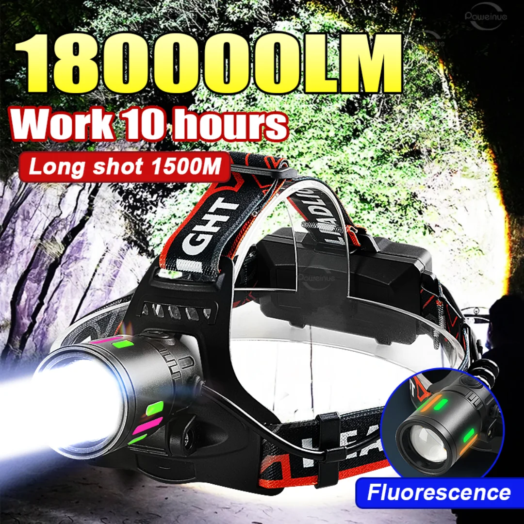 

2024 New High Power LED Headlight Fluorescent Lamp Head 1500M Headlamp Rechargeable Waterproof 18650 Head Light Camping Lantern