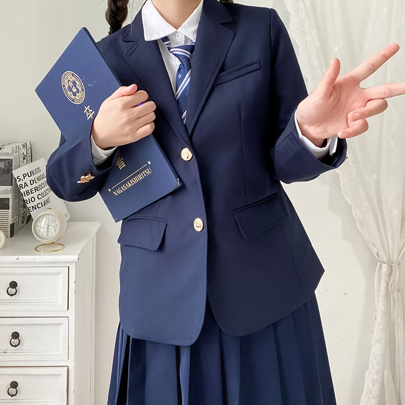 

2023 Korean School Uniform Navy Blue Blazer Japanese High School Uniform Coat Suit School Clothes Girl Students Jacket Seifuku