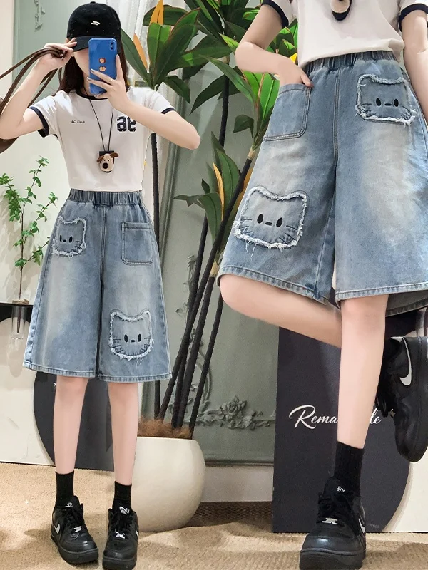 Authentic High Waist Wide Leg Jeans Shorts plus Size Women's Casual Pants Straight Cut Loose Fit Slimming Effect