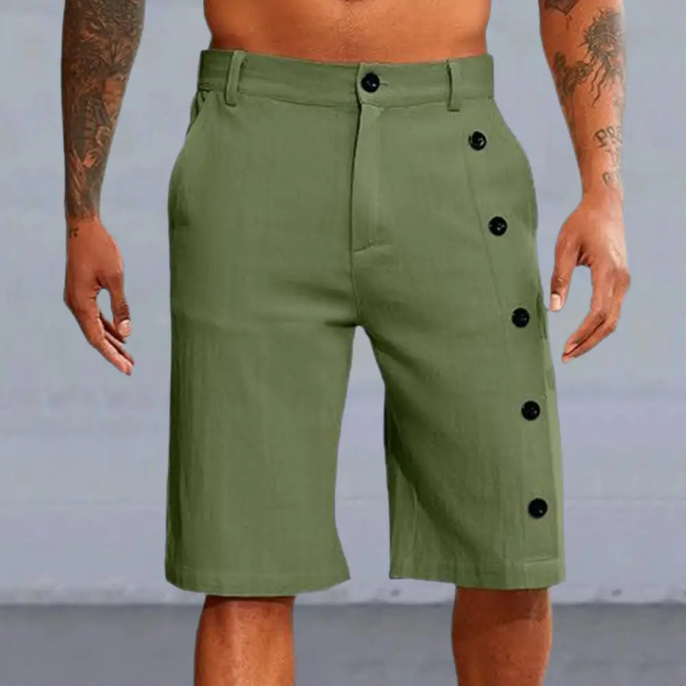 Straight Leg Fit Shorts Heren Casual Elastische Tailleband Strandshort Straight Leg Fit Streetwear Voor Zomer Knoop Rits Fly