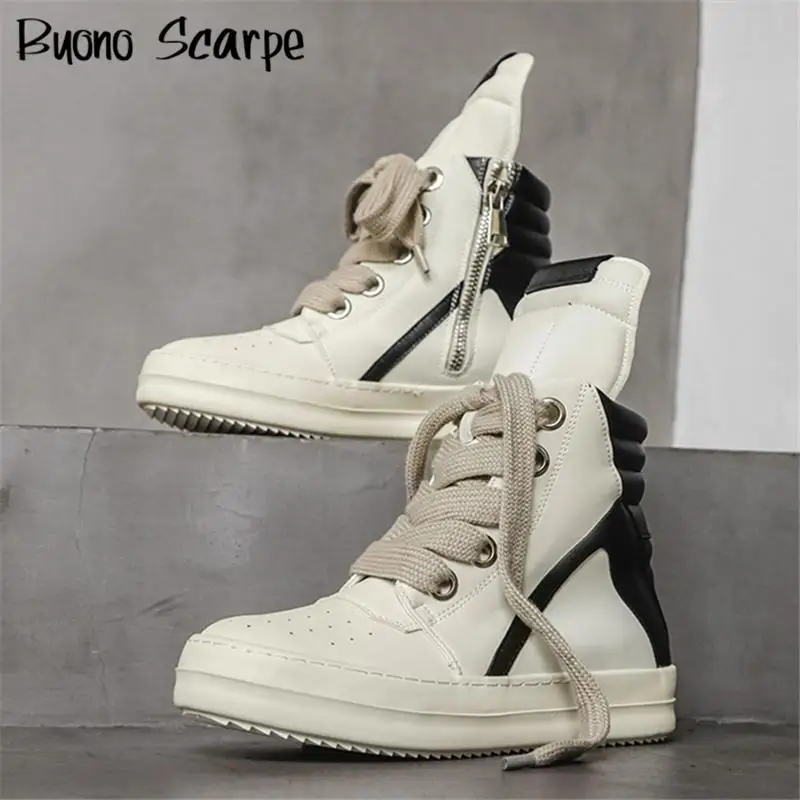 High Top Mixed Color Men Sneakers Chunky Heel Platform All Match Luxury Designer Casual Trainers Increasing Ankle Boots Concise