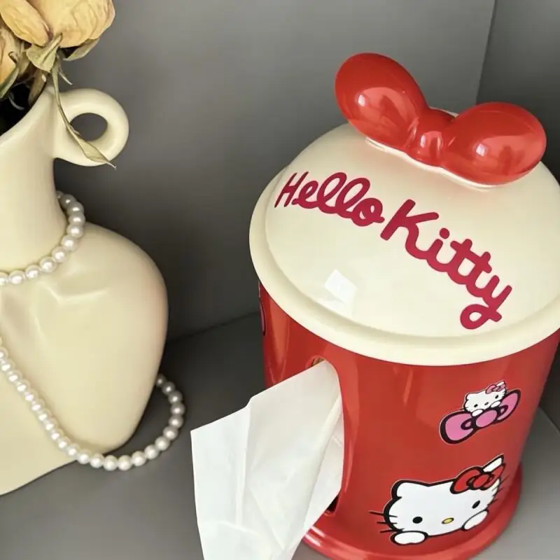 Sanrio Cartoon Hello Kitty Red Bow Rotundity Tissue Storage Box Living Room Bedroom Desktop Decoration Friend's Birthdays Gifts view 5