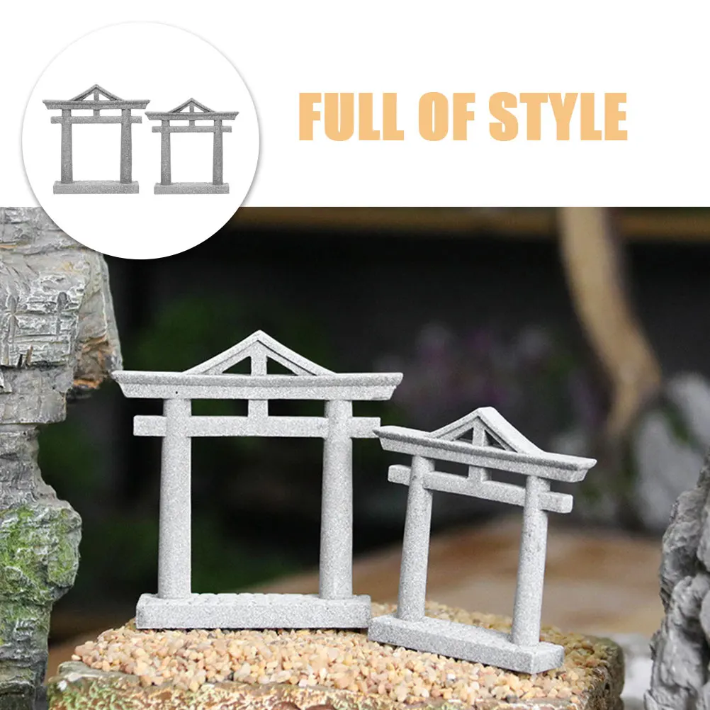 

2pcs Mini Stone Gate Zen Garden Micro Landscape Decor Fish Tank Ornament Japanese Shinto Gate Yard Sand Table Sculpture