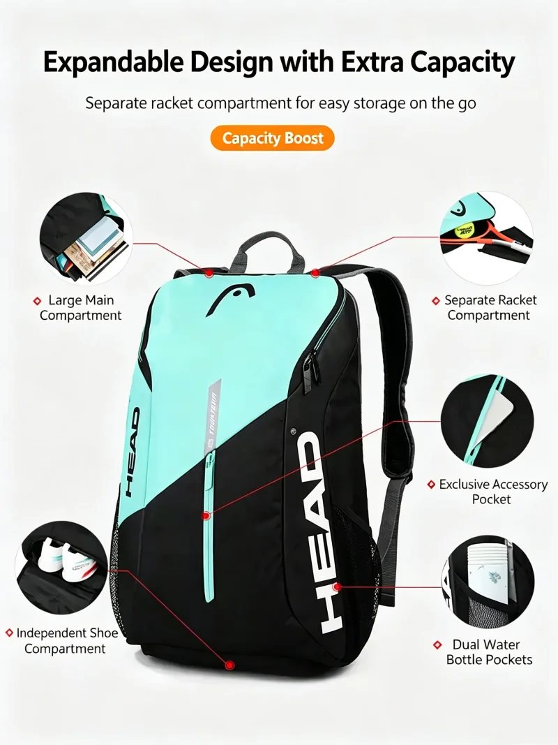HEAD Tour Team Series Tennis Racket Bags for Men Women Outdoor Sports Backpack With Shoe Compartment Can Storage 2 Rackets